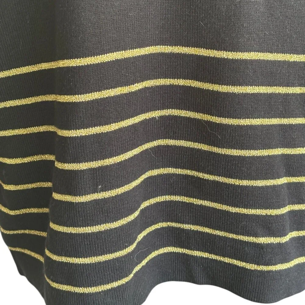 Casual Corner Vintage Nautical Anchor Crest Sweater Black Gold Metallic Womens M